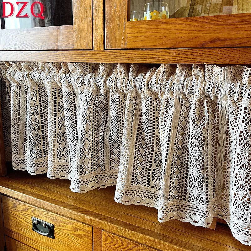 

American Country Crocheted Hollow Geometric Short Curtains for Kitchen Geometry Manual Half Curtains for Living Room #A677
