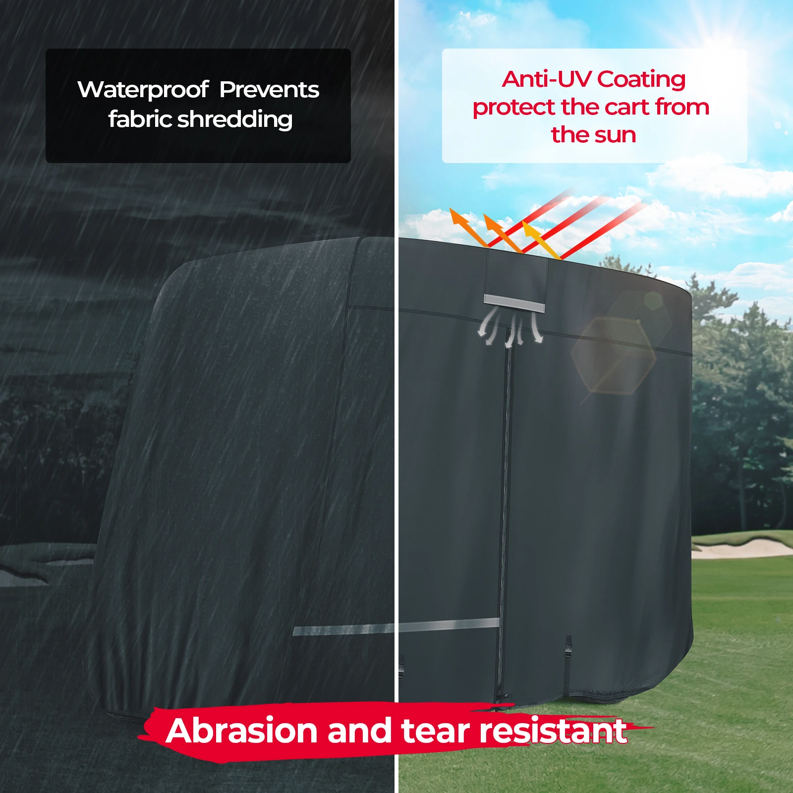 600D 2/4 Passengers Waterproof Dustproof Windproof Heavy Duty Golf Cart Cover For EZGO Club Car Drive Black Rain Cover