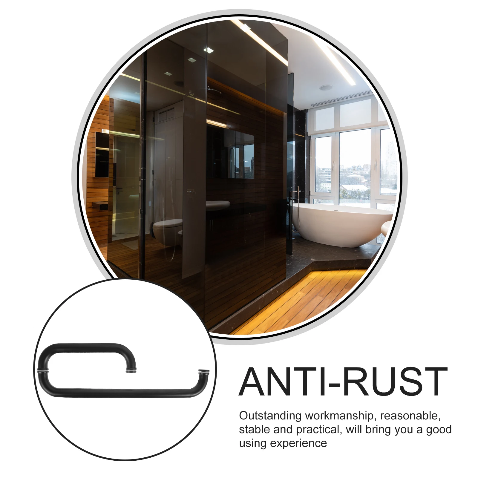 

Black Stainless Steel Shower Door Handle 225x425mm Bathroom Glass Pull Handles Replacement Durable Comfortable Grip Practical