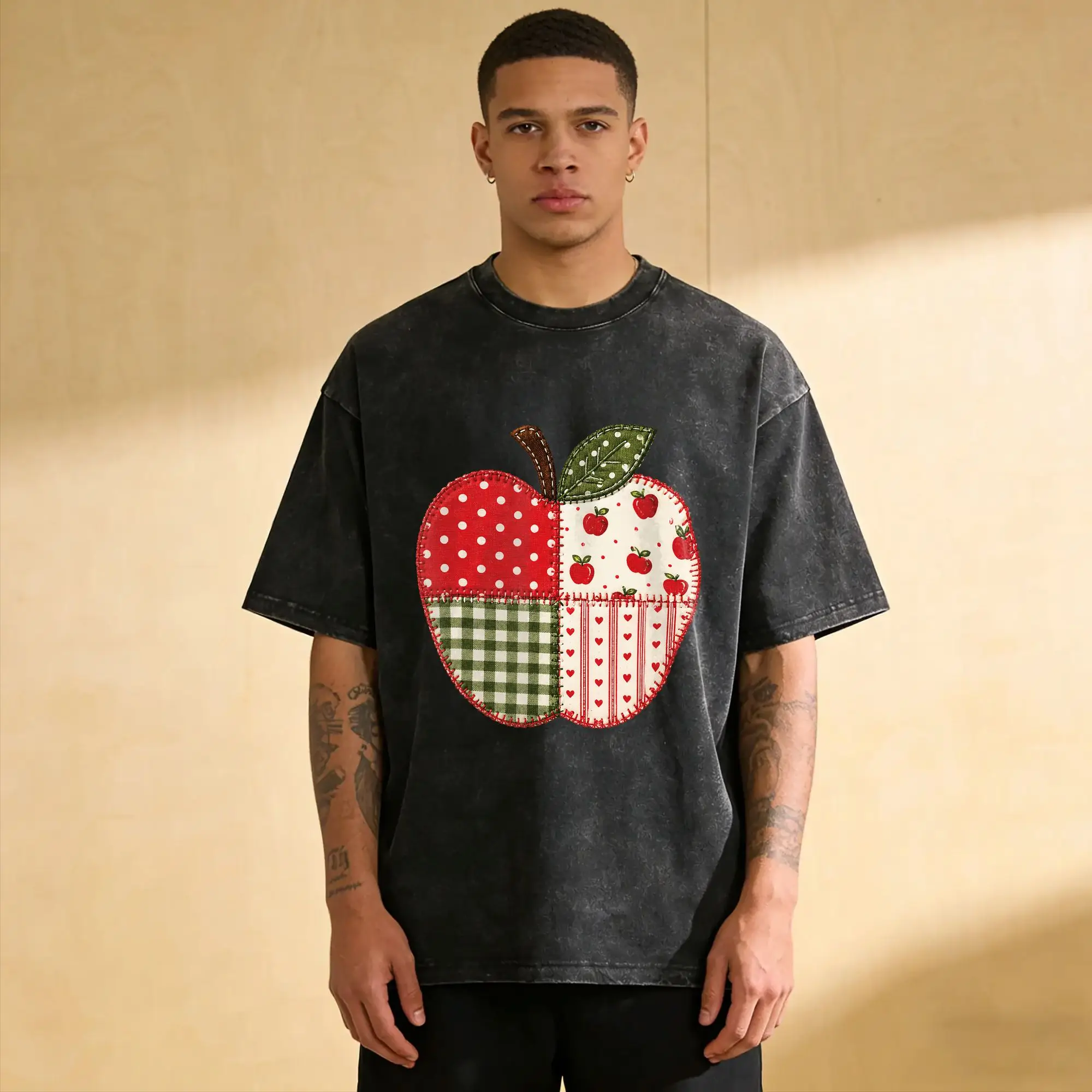 Men's Apple Gingham Polka Dot Teacher Classroom Back to School T Shirts  Tees Summer Y2K Funny Hippie Casual Tshirt Hot Sale