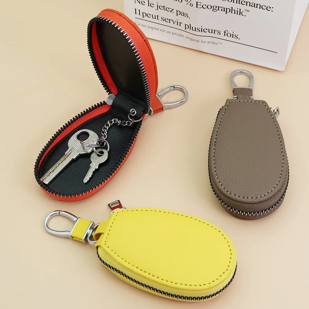 Candy Color Leather Car Key Bags for Men Women Keychain Holder Organizer Wallet Zipper Hook Key Pouch Coin Purse Key Holder Case