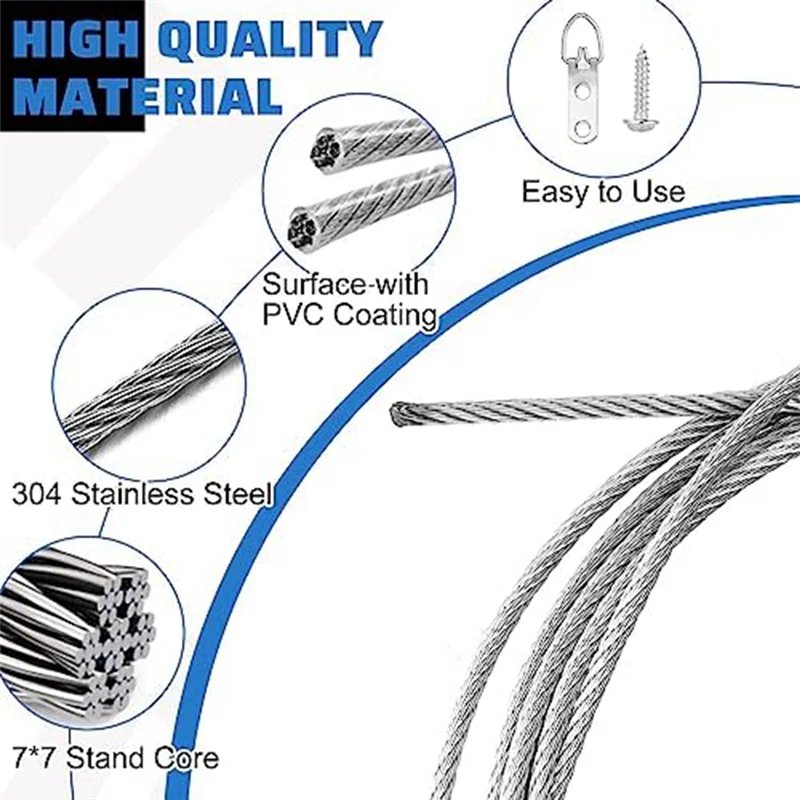 6Piece Picture Hanging Wire Kit With D Rings Supports 50 Lbs Adjustable For Picture, Light Lamp