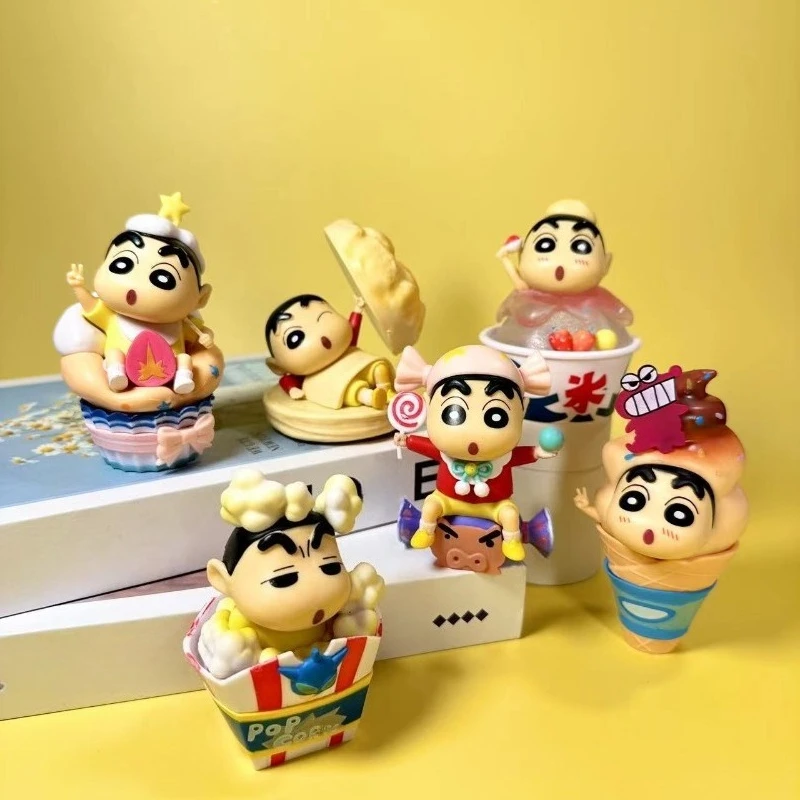 6Pcs Set Crayon Shin Chan Dessert Time Series Figure Nohara Shinnosuke PVC Model Desktop Ornament Anime Collectible Toy Gift