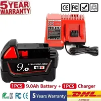 For Milwaukee M18 Power Tool Battery, Charger, BR, XC, 18V, 6000mAh M18B5, 48-11-1860, Built-in 18650 Battery