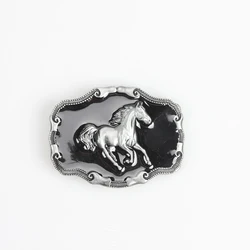 Black faced Silver Horse3.9cm inner diameter belt buckle, round hole buckle, belt buckle accessory, retro style