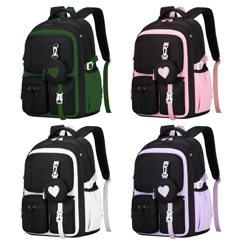 حقيبة مدرسية أنيقة من نسيج النايلون بسعة كبيرة على شكل حب حقيبة ظهر بسحاب للإغلاق حقائب سفر محمولة للاستخدام المدرسي #3