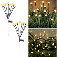 Firefly Ground Lamp Upgraded 8LED Firefly Lights Solar Outdoor Waterproof, Swaying Lights Decoration, Warm White 2PCS