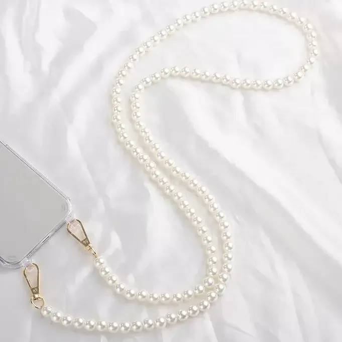 Luxuriöse Perlenketten-Umhängetasche Stoßfeste Hülle für iPhone 17 Pro Max 18 16 14 13 12 Mini 15 Plus Lanyard Acryl Transparente Abdeckung – Detail 6