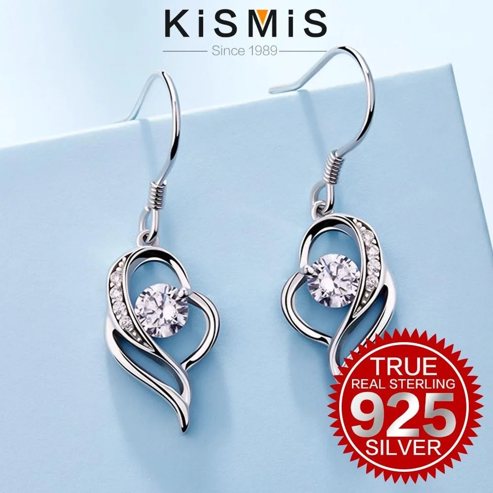 Heart Drop Earrings, 925 Sterling Silver Cubic Zirconia Stud Earrings Elegant Fashion Jewelry Kismis Accessories