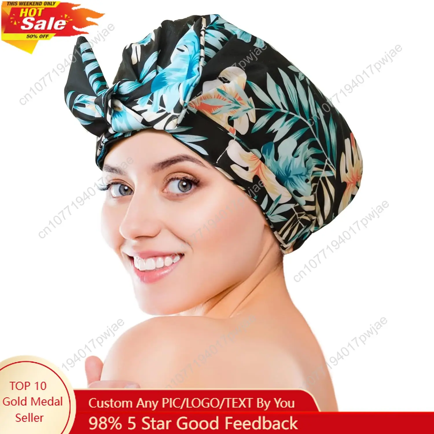 

Luxury Shower Cap for Women Shower Caps for Women Reusable Waterproof Hair Cap for Shower Large Adjustable Bowknot Bath Cap f