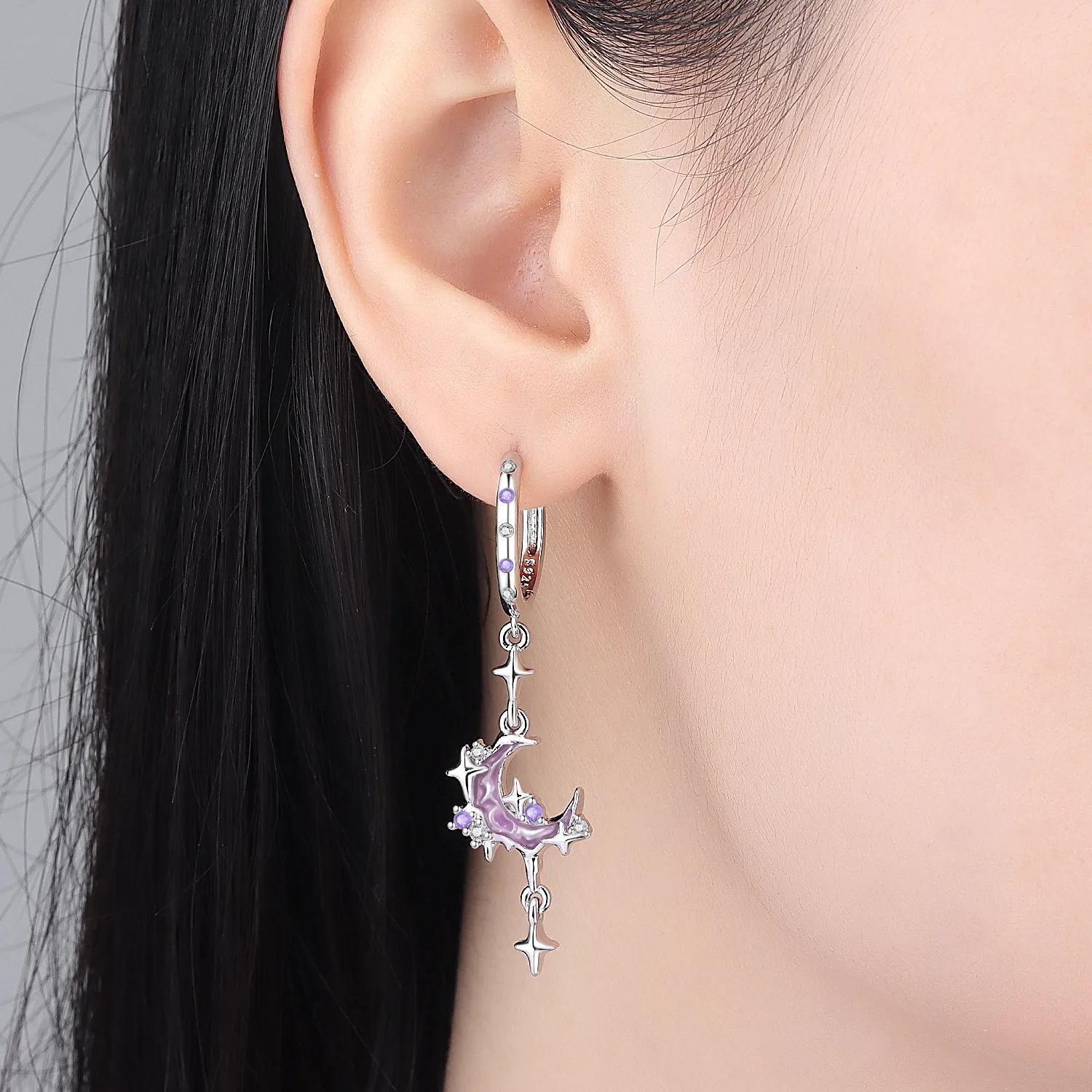 Original 925 Sterling Silber Ohrringe, Vielseitige Exquisite Hellviolette Rosa Blumen-Schmetterlings-Ohrringe, Schmuck für Frauen zum Geburtstag – Detail 13