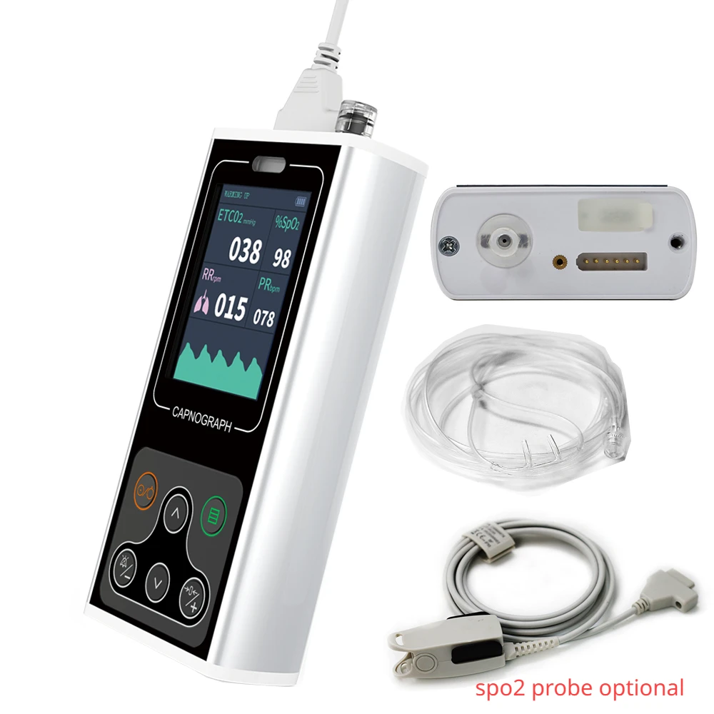 CA10S Portable Human Veterinary Etco2 Capnograph Monitor Patient Respiratory Waveform Compensation SPO2 PR RESP Monitor