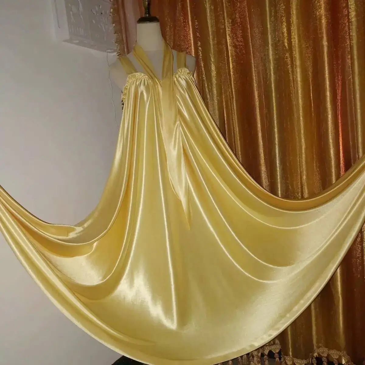 Glossy Ruffle Women Satin Loose Maxi Dress Sleeveless Plus Size Sexy Sleeping Robe