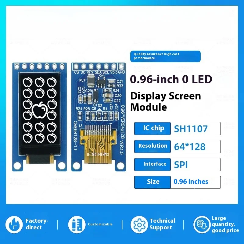 0.96 Inch OLED Display SH1107 64x128 SPI Monochrome Screen 7Pin Module led sign aliexpress online shop