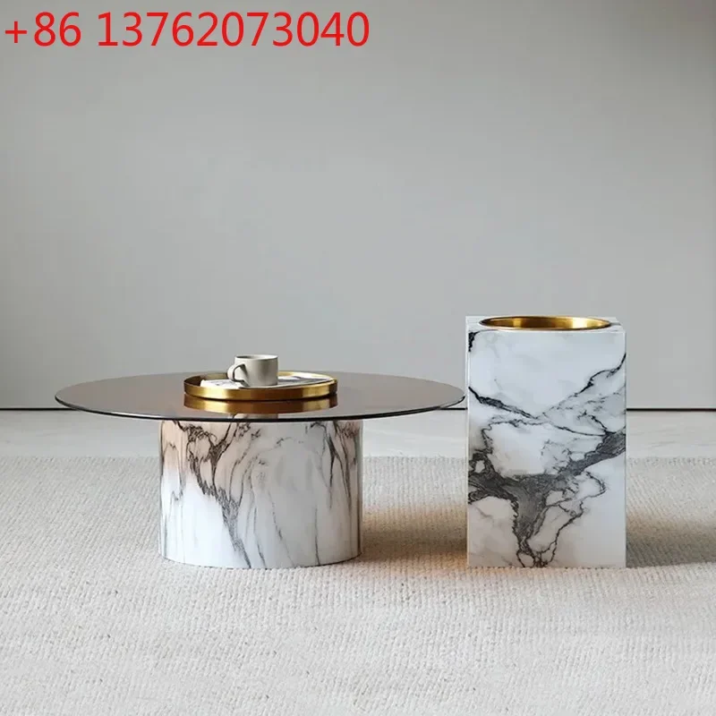 

Natural luxury stone round coffee table Italian light luxury designer living room household coffee table