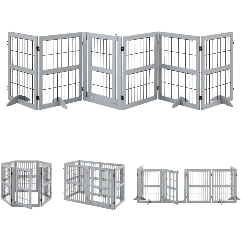 

132" Extra Wide Dog Gate and Pet Playpen, Free Standing Tall Dog Fence with Walk Through Door, Dog Barriers for Home, Us