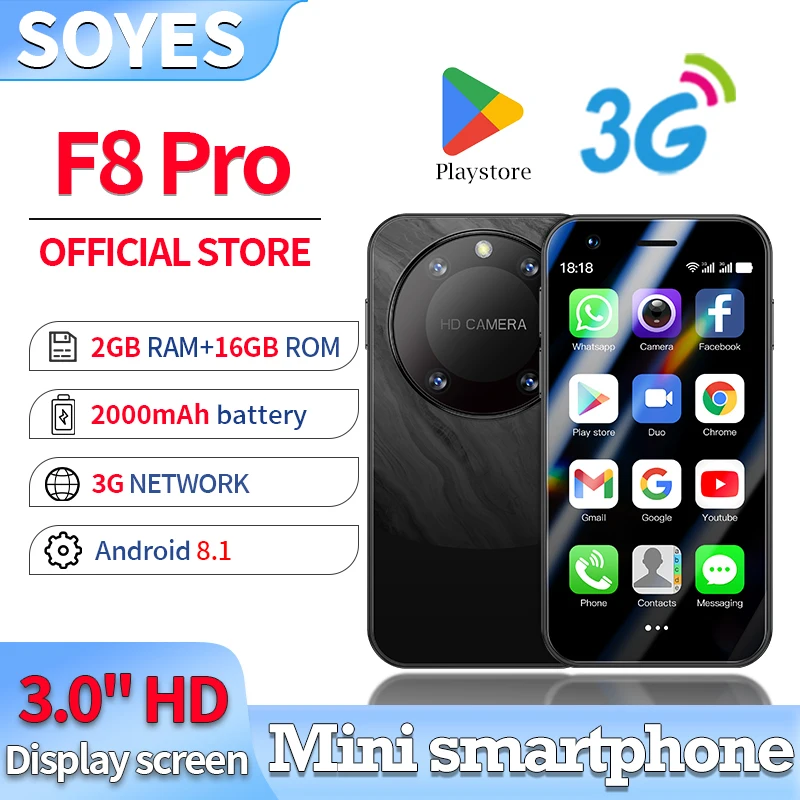 SOYES ONEMYTH F8 Pro Max Android 8.1 Smartphone 3.0-inch HD Display Dual SIM Dual Standby 2000mAh Battery Small Phone