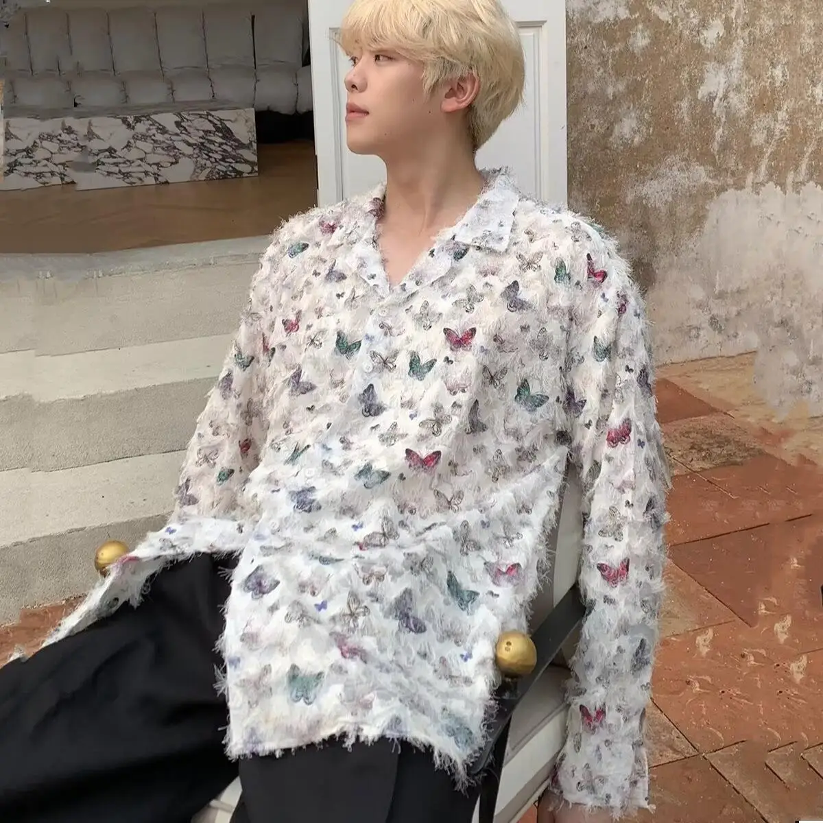 

Loose Men's Short Sleeve Shirt Print Autumn Winter plus Size 250 Pounds Vintage Style Casual Fashion Brand