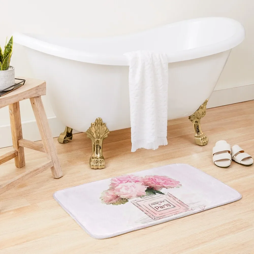 

Pretty Pink peonies in Perfume Bottle in Watercolor Bath Mat Showers Carpet For Home Entrance Mat