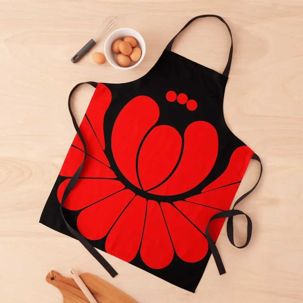 Single rose, Hungarian folk art style, red on white or black Apron For Man Haircut Restaurant Apron