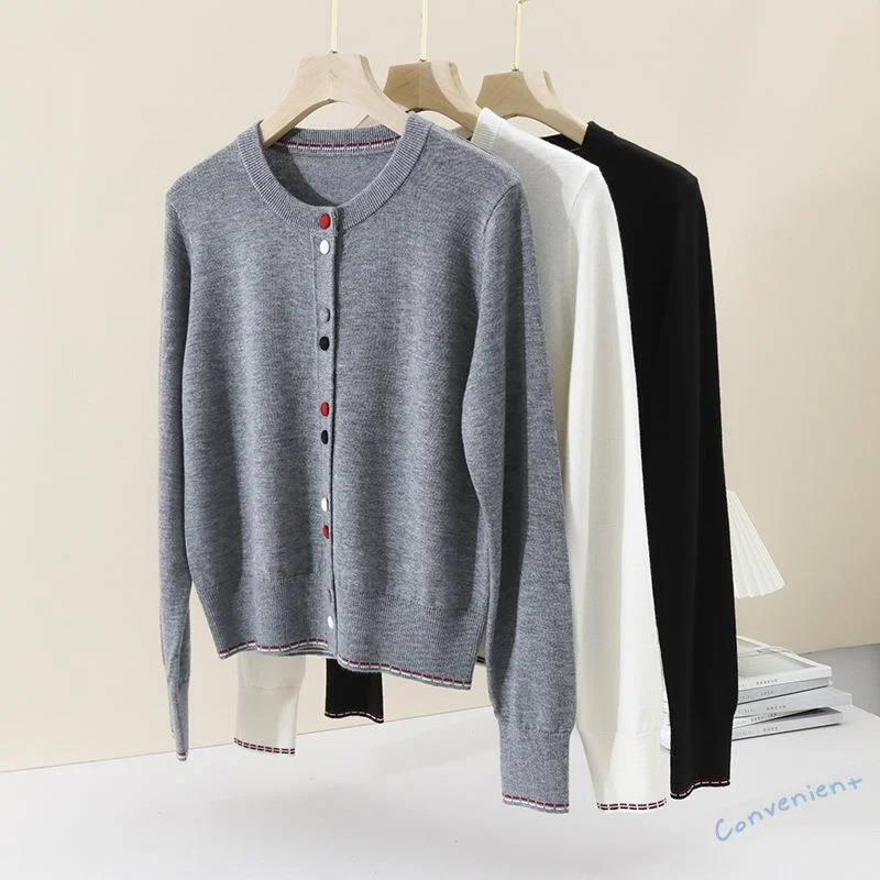 

Women Colorful Button Knit Wool Cardigan Spring Round Neck Single Breasted Long Sleeve Twisted Sweater Tops