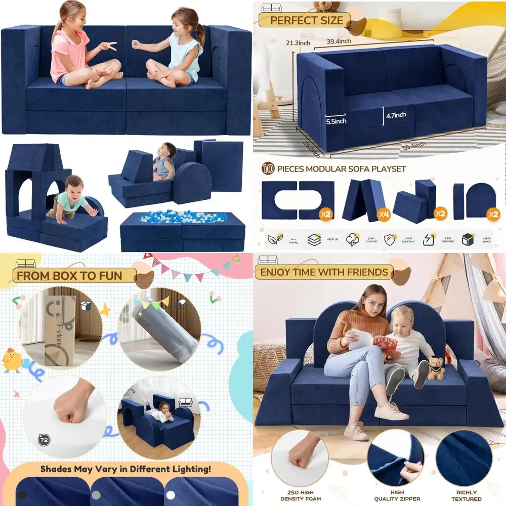 أريكة لعب للأطفال من الفوم متعددة الوظائف لغرفة اللعب وغرفة النوم، فورت بناء أريكة معيارية مكون من 10 قطع للأولاد، فو مثالي للأطفال