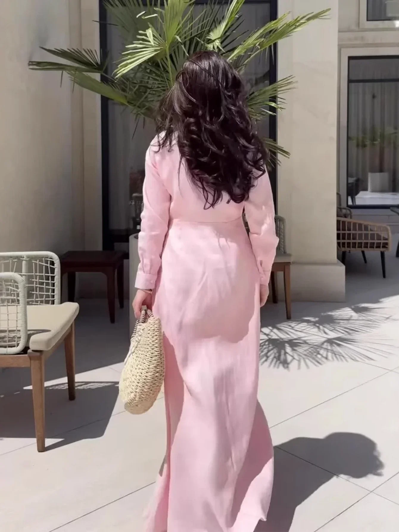 فستان نسائي للعيد عباية إسلامية وردية بأكمام طويلة عباية سادة دبي فيستدوس لارغوس فساتين رداء عربي حفلة قفطان جلابية رمضان 2026 #5