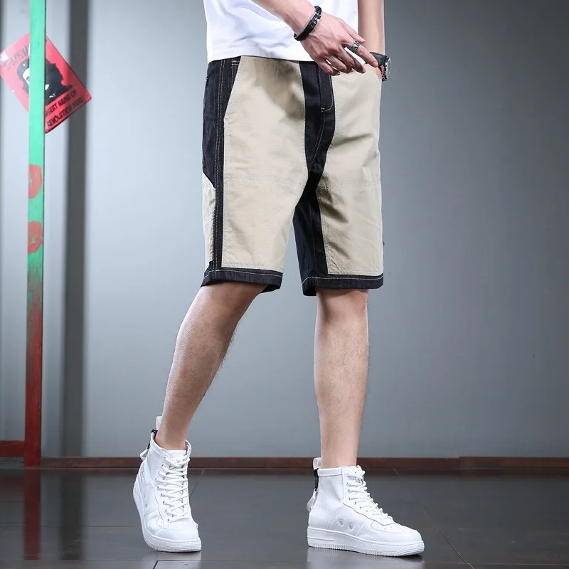 

Patchwork Denim Fashion Shorts Men 2023 Summer Short Jeans Streetwear Casual Baggy Straight Knee Length Pants