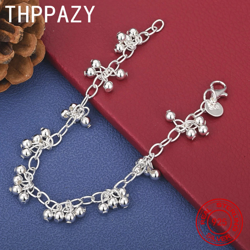 

THPPAZY 925 Sterling Silver Smooth Multi-Bead Bracelet For Women Party Fashion Simple Jewelry Christmas Party Gift Accessory