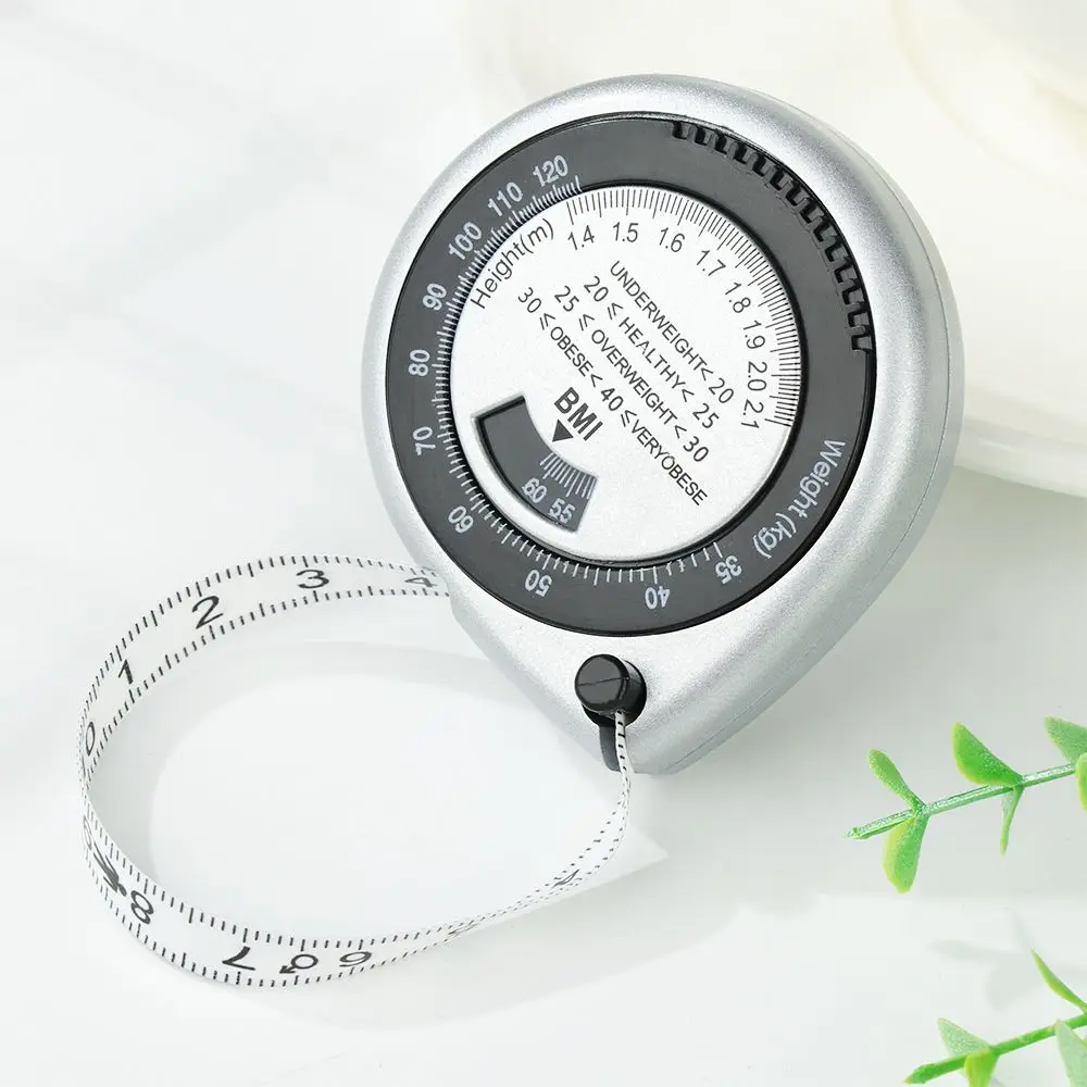 Push-Button Retract Weight Loss Muscle Fitness Calculator Body Mass Measure Measuring Tape Ruler 150cm