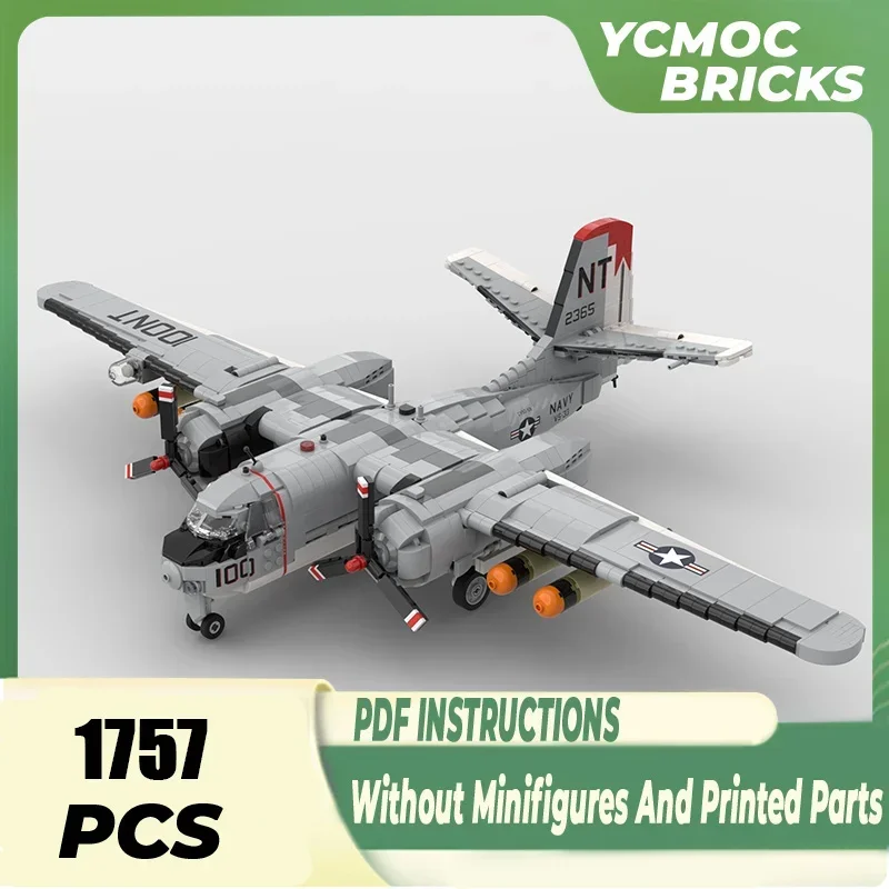 Military Series Moc Building Blocks 1:35 Scale S-2 Tracker Model Technology Bricks DIY Assembly Patrol Aircraft Toys Kids