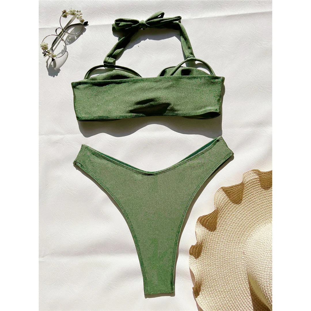 S - XL Sexy Neckholder-Bikini mit Falten, brasilianischer Stil, Damen-Badeanzug, zweiteiliges Bikini-Set, Badebekleidung, Badeanzug, Modell V5571 – Detail 10