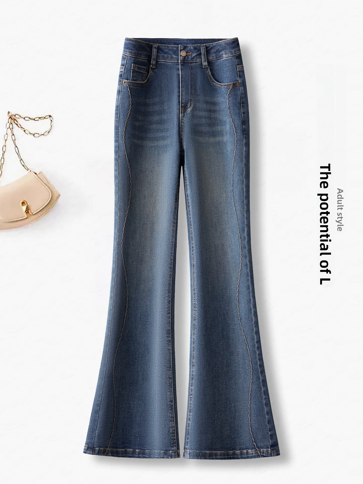 

Ретро джинсы-клеш с высокой талией для женщин, весна-осень 2026, новый стиль, утягивающие, с вышивкой, облегающие, фасон «колокол»