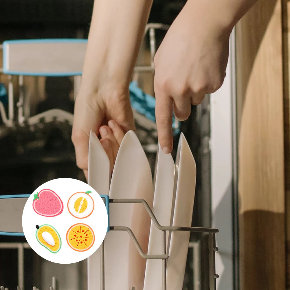 

4pcs Thickened Sponge Cleaning Cloth Super Soft Fruit Shaped Kitchen Scrubber Dishwasher Non Stick Oil Absorbent Reusable Home