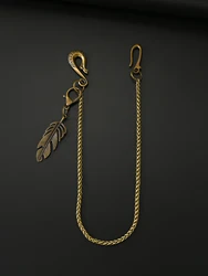 Unique 22ins pants trucker biker  jean 5 mm snake chains  Indian Feather pendant U hook clasp keychain bronze Gothic