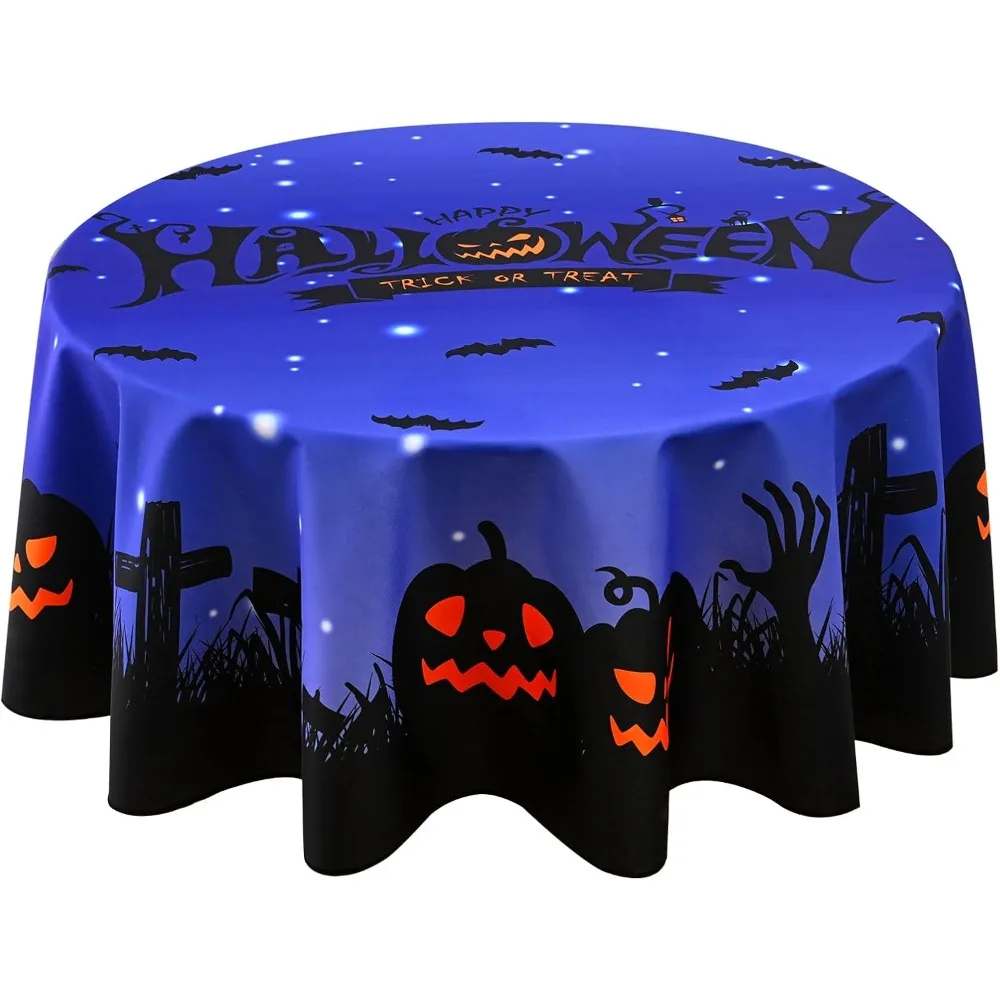 Halloween Round Tablecloth 60 Inch, Waterproof Stainproof Spillproof Table Cloths Wrinkle Resistant, Washable Polyester