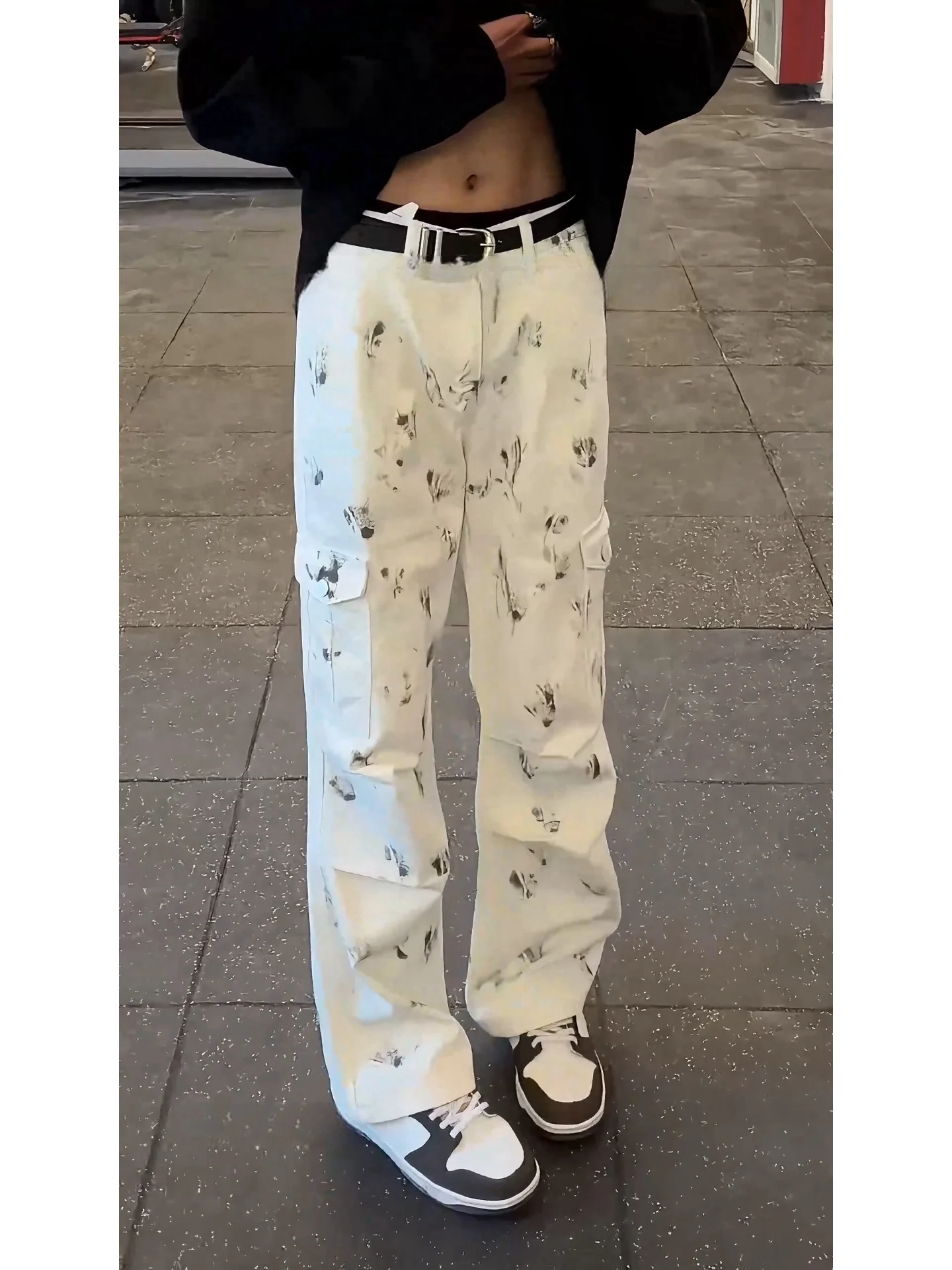 

Мужские джинсы свободного кроя с принтом в виде белых крапинок, прямые, для работы, осенне-зимние, в американском стиле, широкие брюки Cleanfit