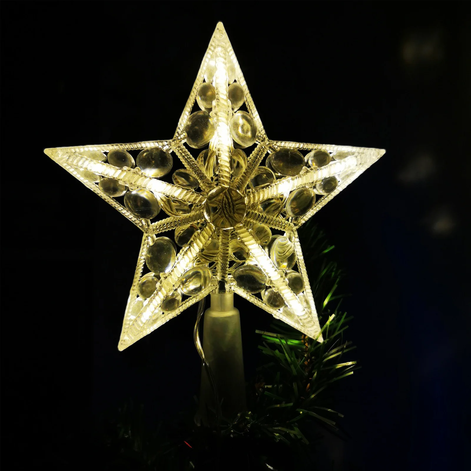 

2Pcs Christmas Tree Topper Star Shaped LED Lights Warm White Reusable Christmas Tree Lights Treetop Decor Festive