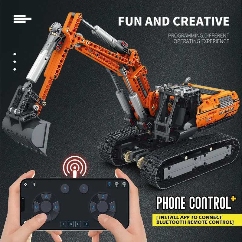 Electric RC Excavator Building Blocks Construction Remote Control Engineering Vehicle Tracked Car Bricks Boys Toys for Kids Gift