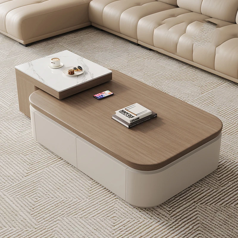 

Modern Wood Coffee Table Living Room Storage Designer Organizer Standing Moving Side Table Writing Couchtisch Home Furniture