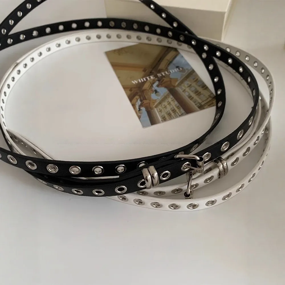 Trendy Retro Double Circle Belt Y2K Style Adjustable Needle buckle belt PU Leather Thin Belt for Women