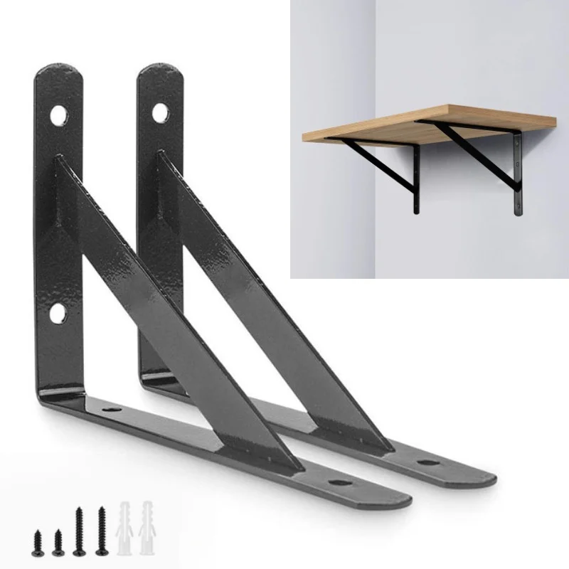 2PCS Shelf  Floating Shelf Tripod Bracket Heavy Duty Black Steel for Decorative Wall Mount Joint Angle with Screws