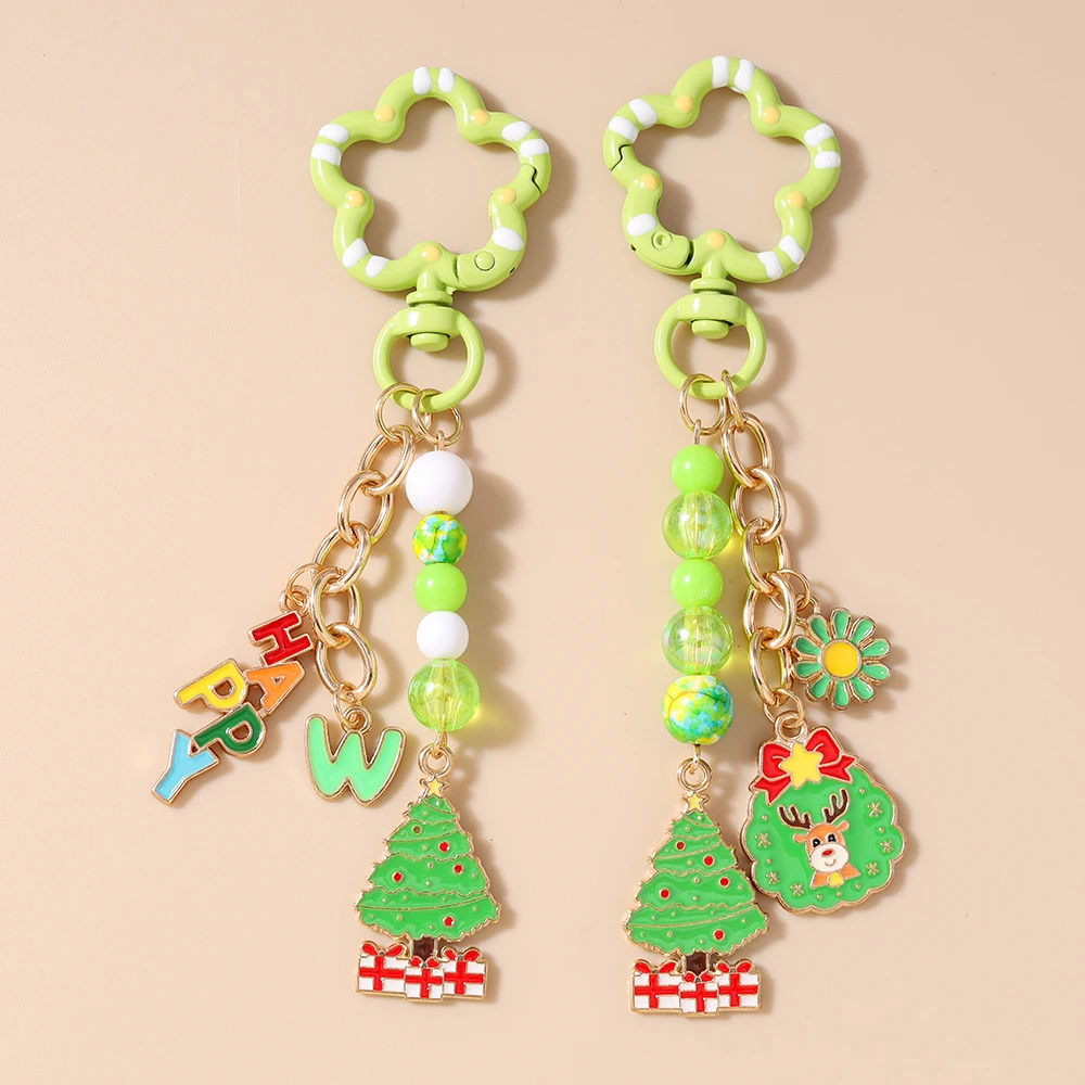 

Cute Christmas Tree Keychain Deer Elk Key Ring Pendants for Women Girls Handbag Decor DIY X'MAS Key Chain Gifts