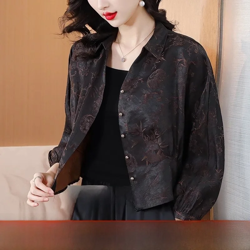 

Ele ort Silk Cloud awl Coat Women's Spring Autumn High End Quali Open Cardigan Top Straight Cut Long Sve