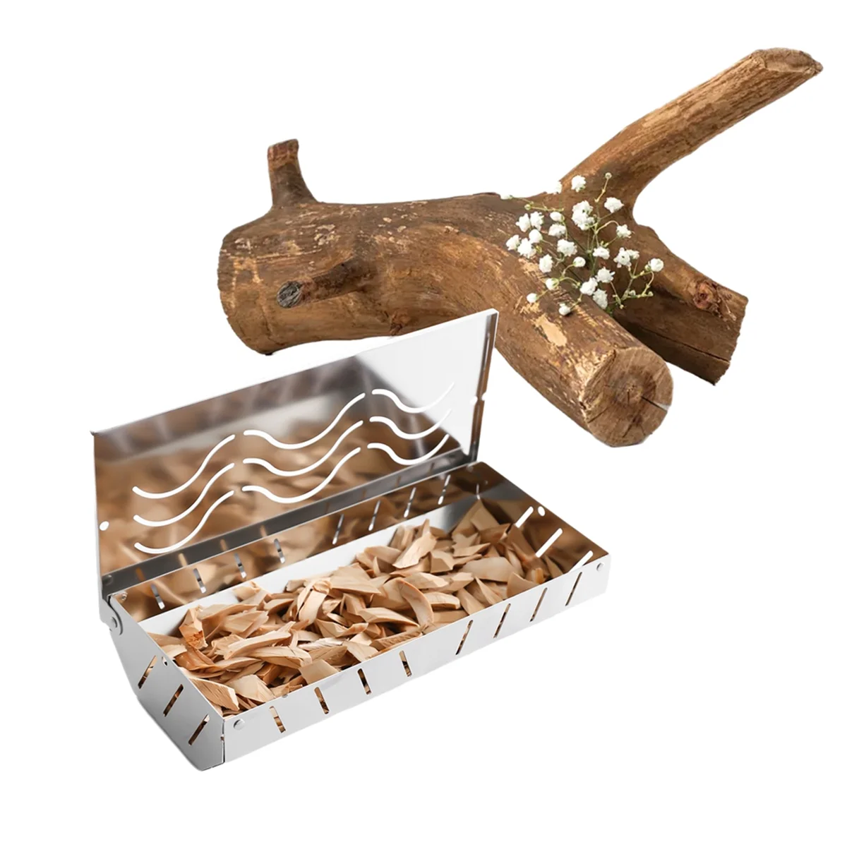 A03R 2Pack Stainless Steel Chip Smoker Box with Hinged Lid,Wood Chip Smoked to Add A Smoky Flavor