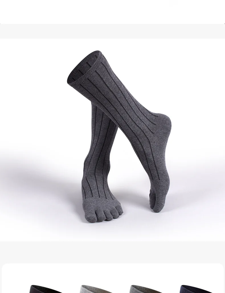 1/5 Paar Herren Baumwoll-Sportsocken in Schwarz und Grau, Einfarbig mit Streifen, Schweißableitend, Elastisch, Hohe Fünf-Finger-Radsocken – Detail 4