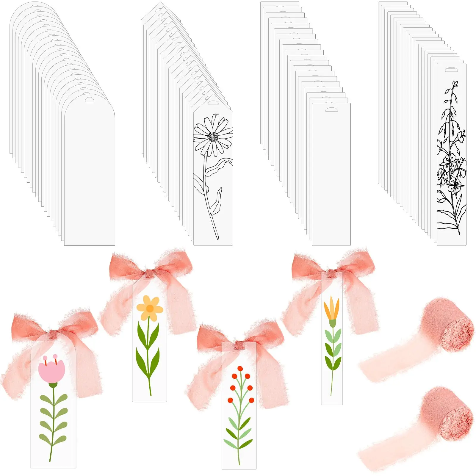 

25/50PCS Transparent Acrylic Bookmarks Blanks Wedding Place Card Luggage Tag with Ribbon DIY Bookmark Reading Lovers Gift Tags