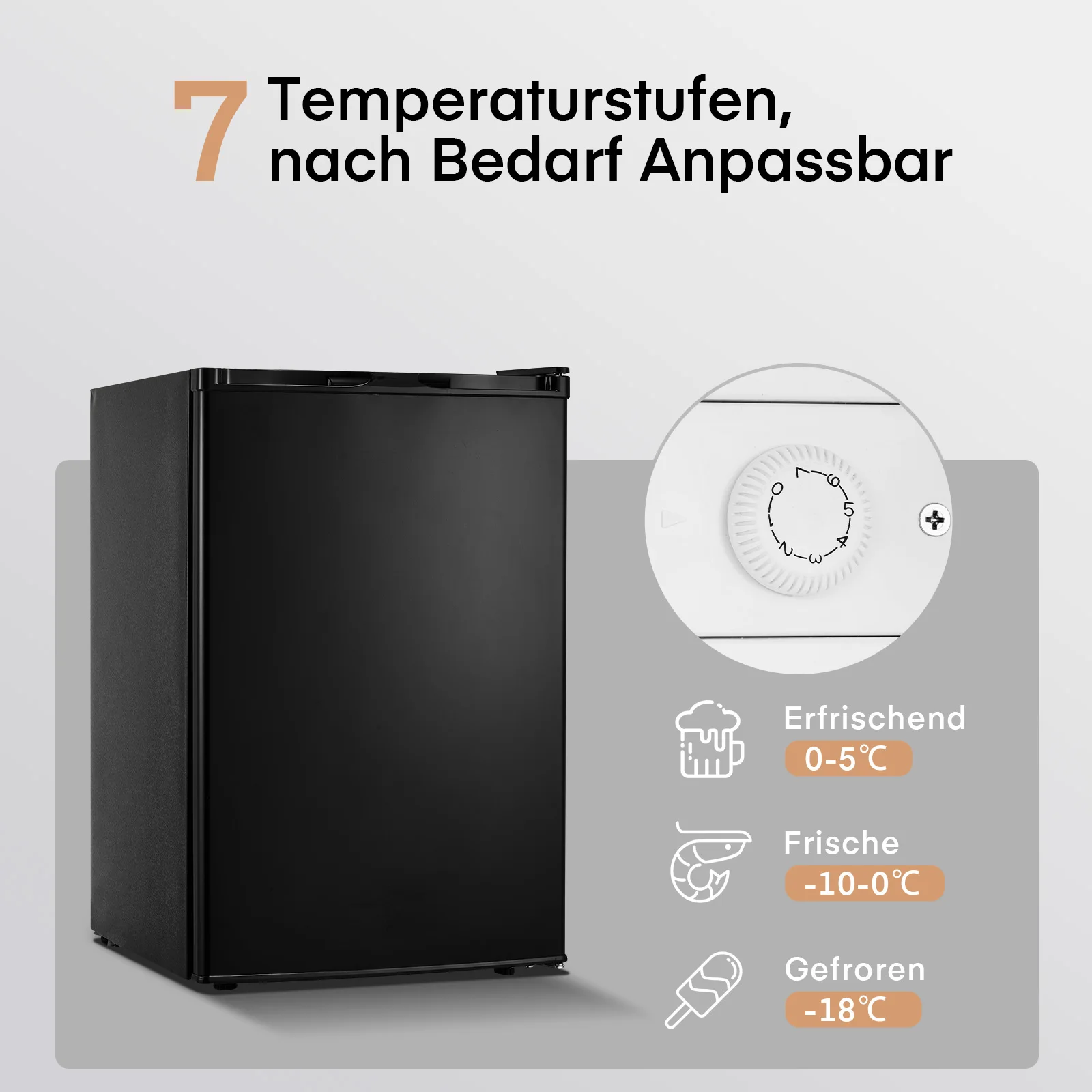 85L Gefrierschrank, freistehend für den Heimgebrauch, schwarz, 2 Glasböden, 7-stufiger Thermostat, -22 ° C 4-Sterne-Gefriergerät, umkehrbares Türscharnier, leise für das Büro