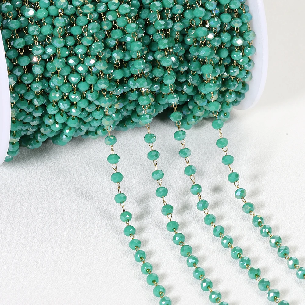 1meter 3.6mm Stainless Steel Chains Green Beads Beaded Crystal Stone Chain for Jewelry Making DIY