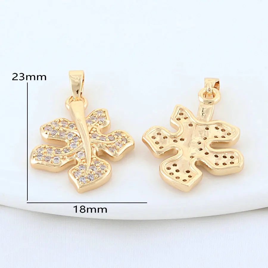 18*23MM 14K Gold Color Brass with Zircon Leaf Charms Pendants Necklace Bracelet Jewelry Making Supplies Accessories